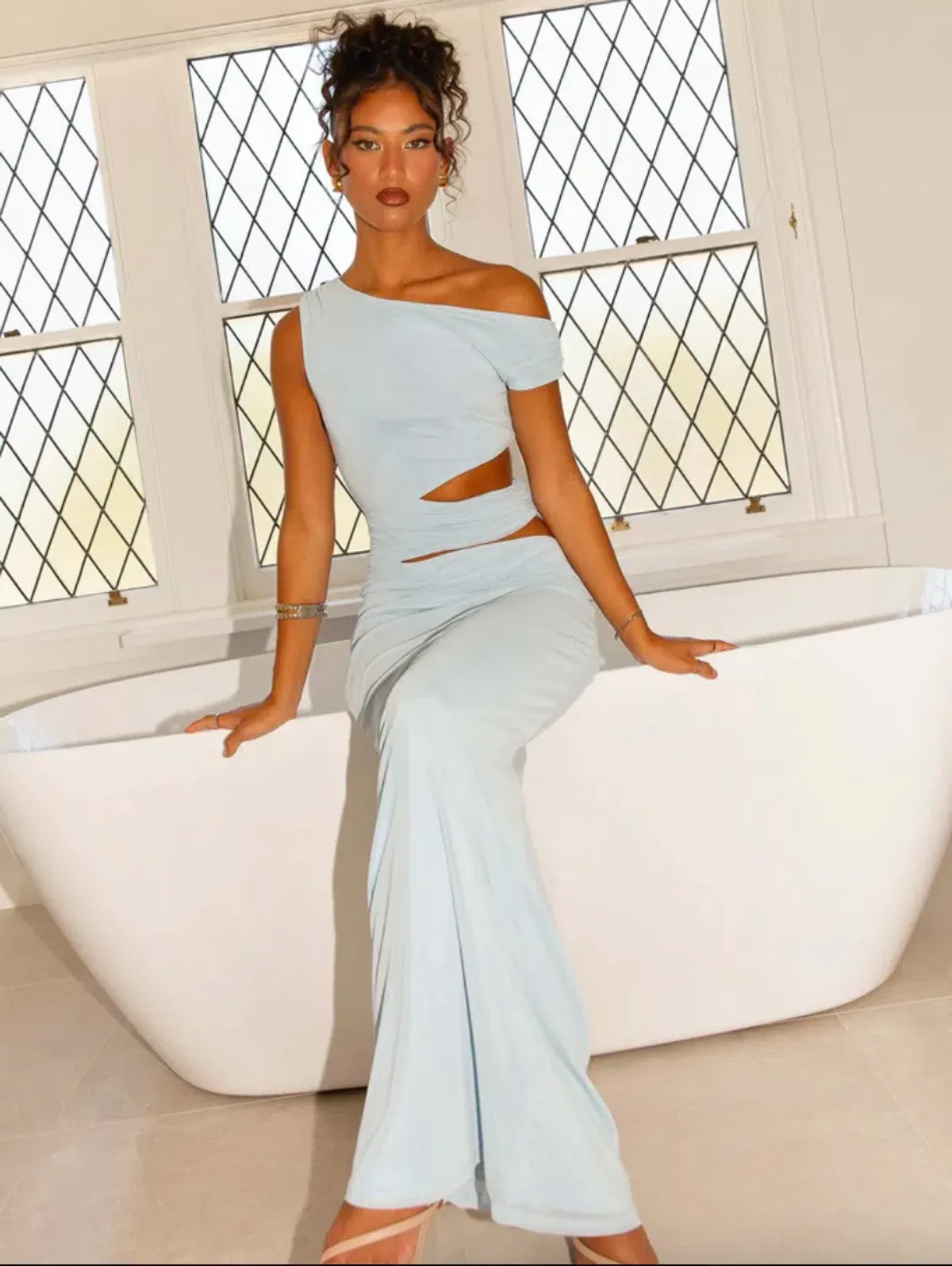 Margot One Shoulder Maxi Dress - Sky Blue - Image 1