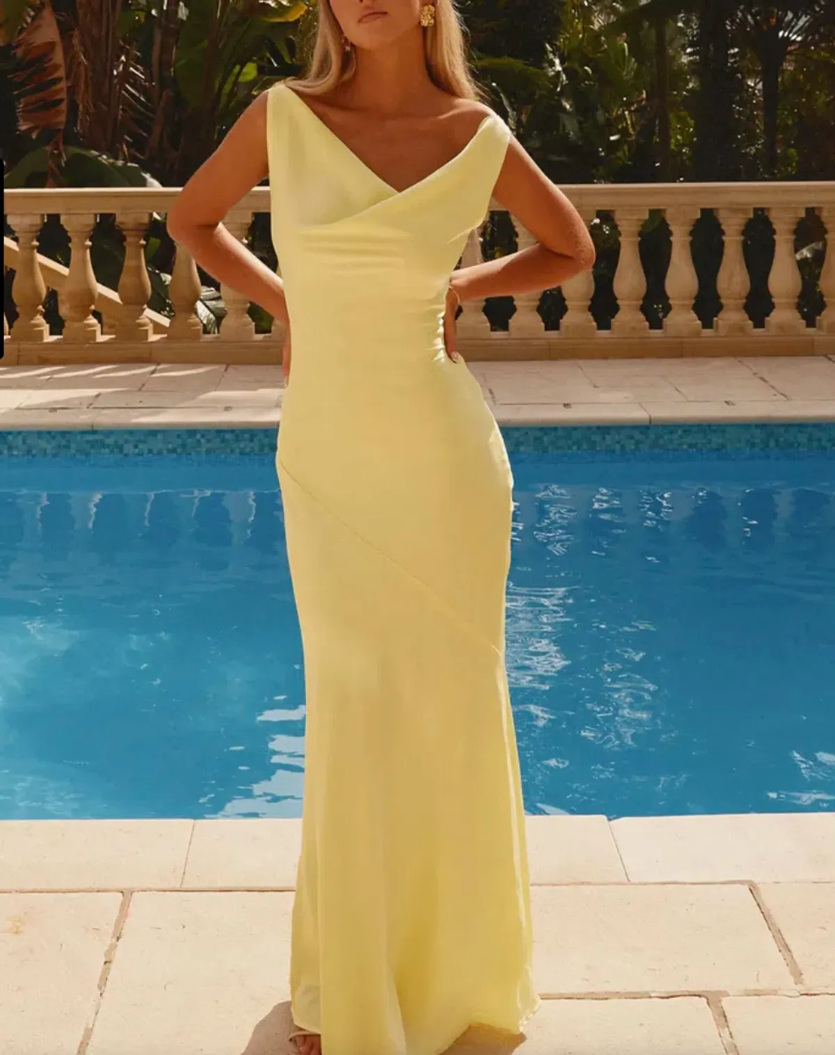 Be Mine Satin Maxi Dress - Canary for rent on The Volte - main image
