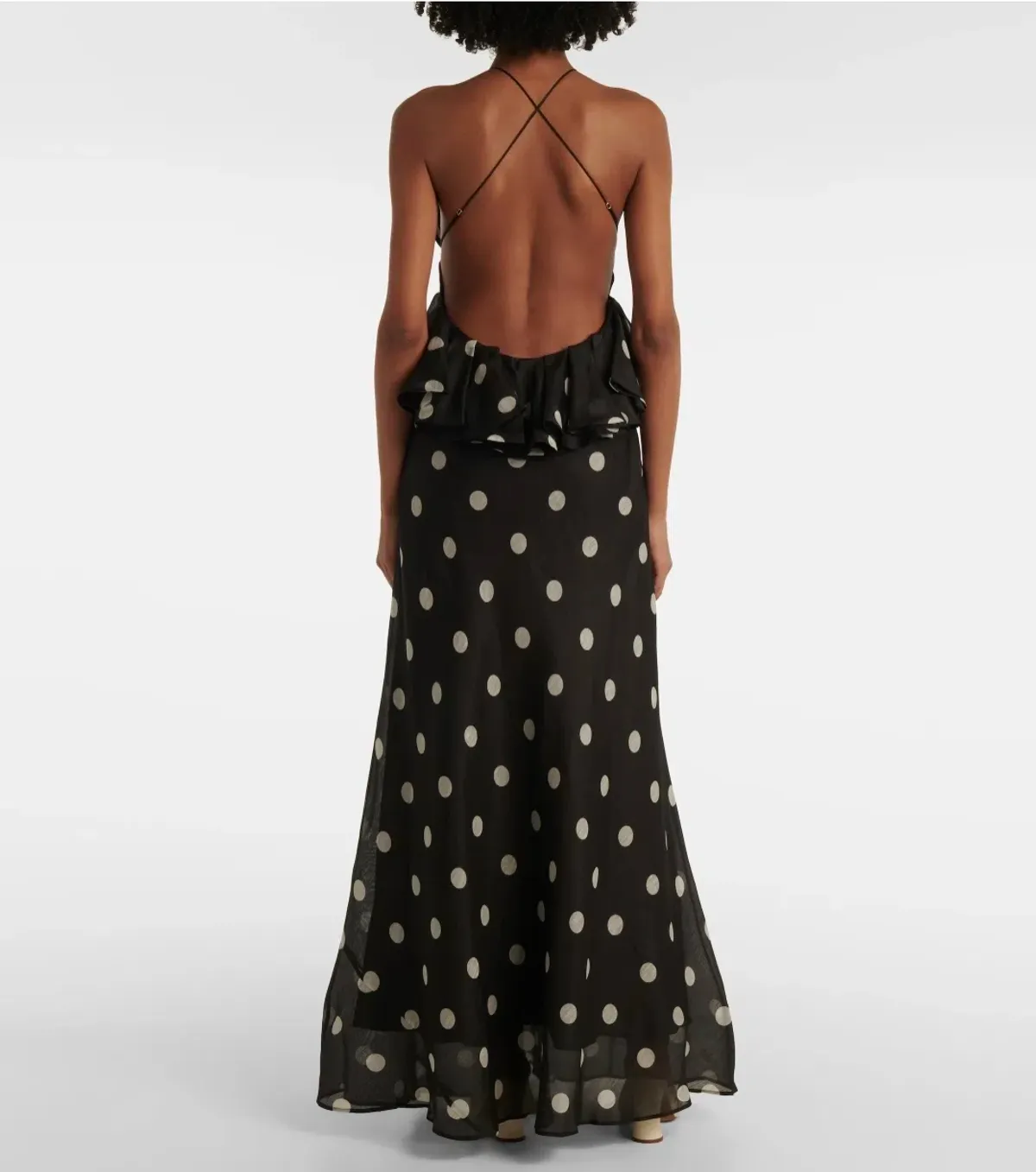 Zimmermann Crush Ruffle Halter Maxi Dress Black/Cream Dot 3/AU14 - Image 3