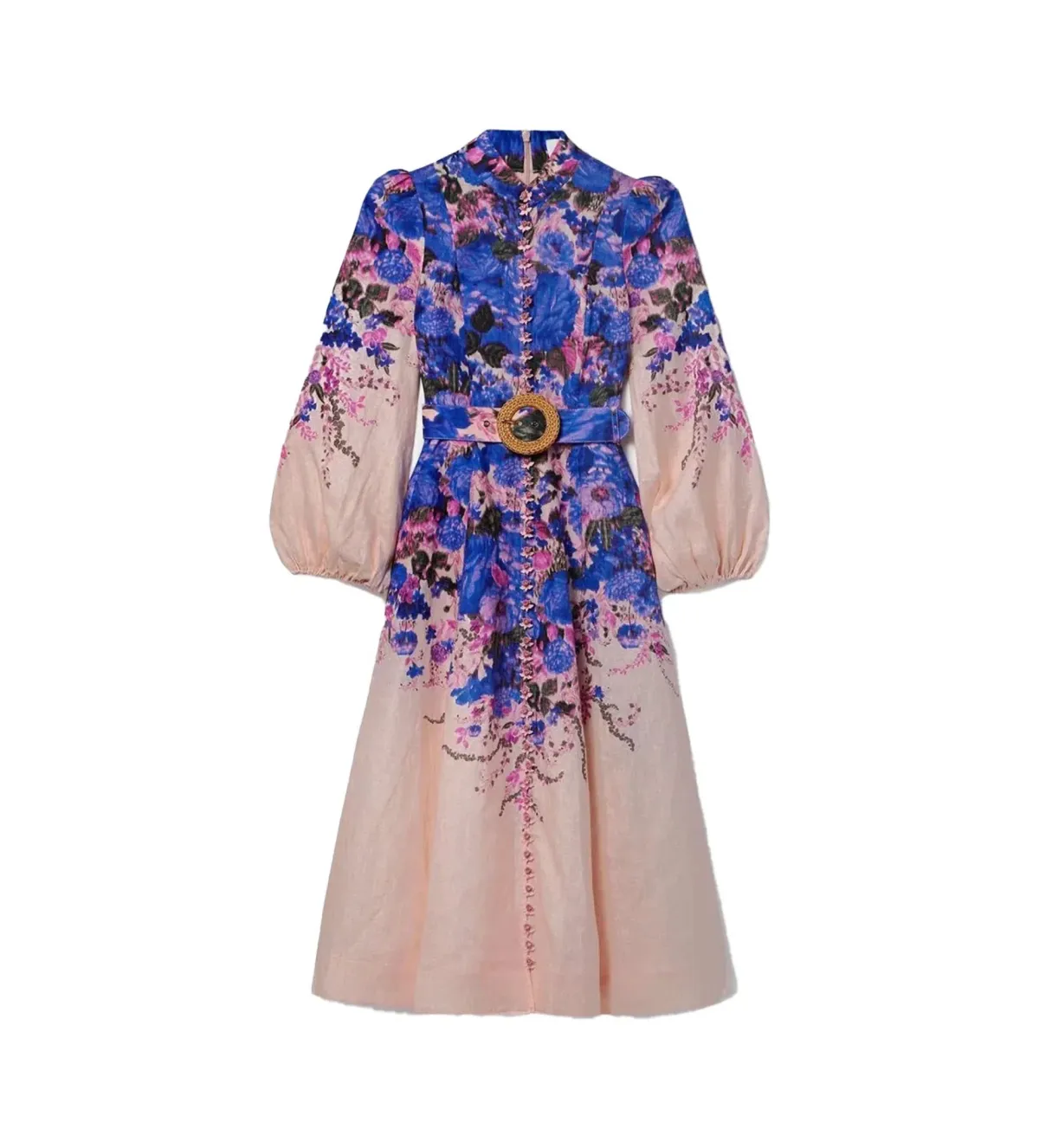 Zimmermann High Tide Buttoned Midi Dress Purple Ikat Floral Size 1 AU 10 - Image 1