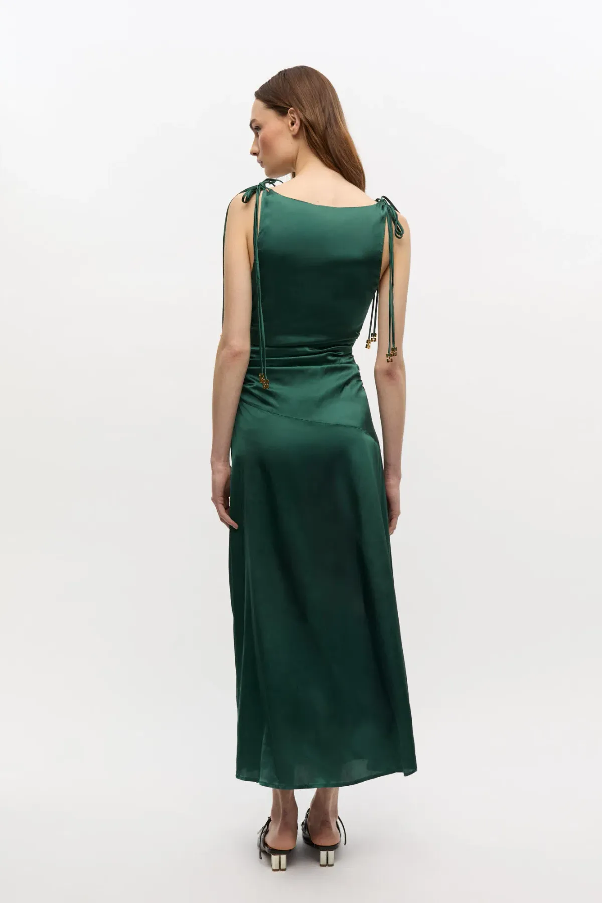 Ganni Green Satin Gathered Dress - Image 2