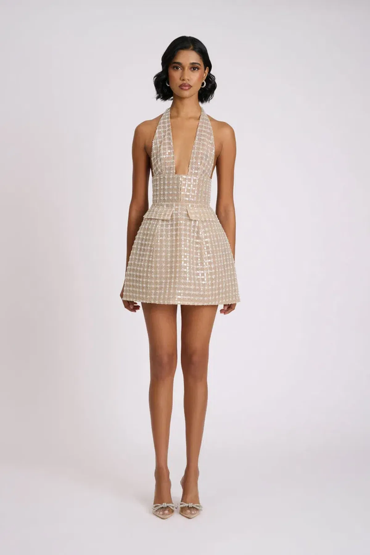 Eliya the Label Roberta Mini Dress Embellished Tan Size XS - Image 1