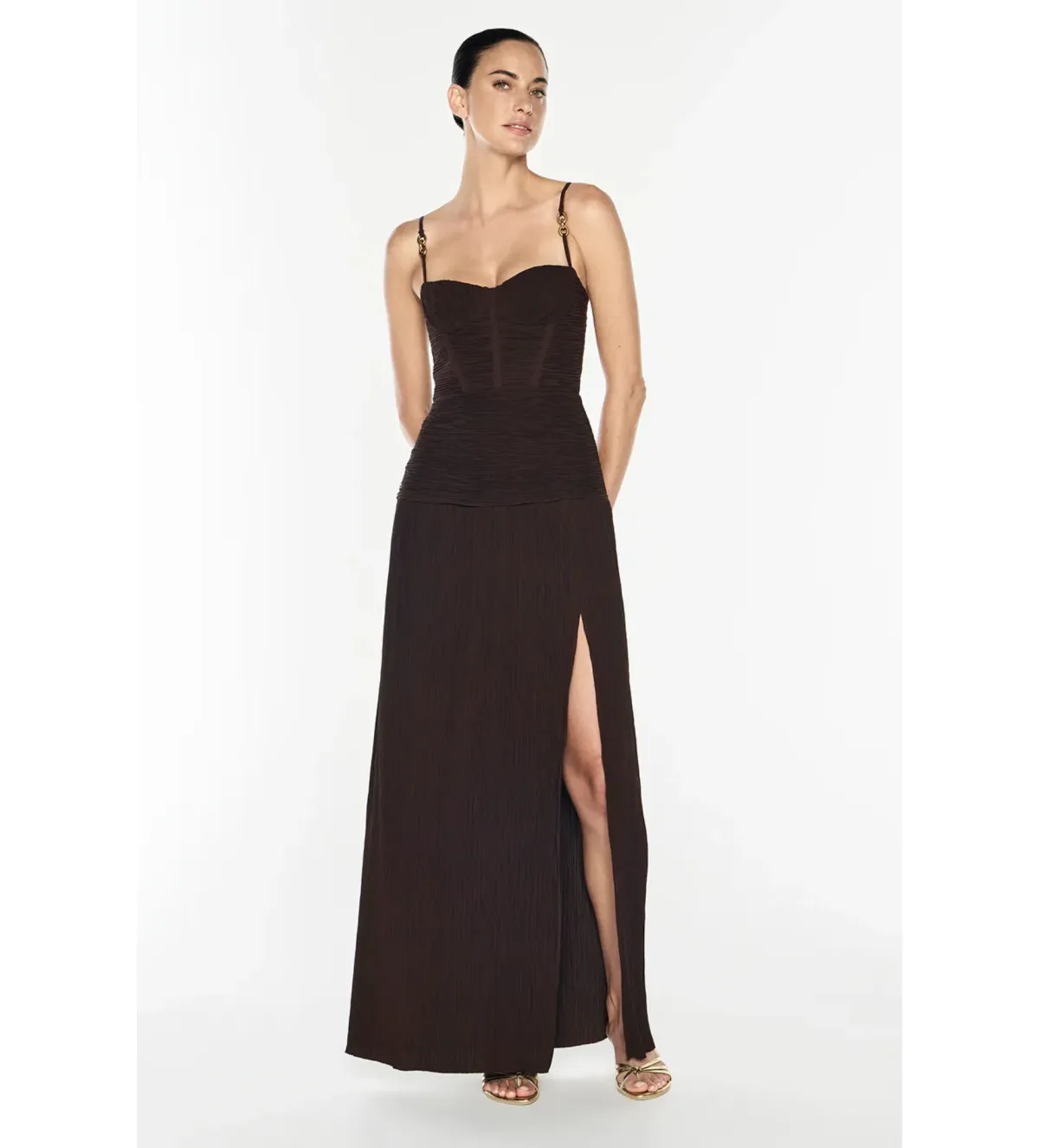 Manning Cartell Double Time Pleat Maxi Dress Dark Chocolate Size 6 - Image 14