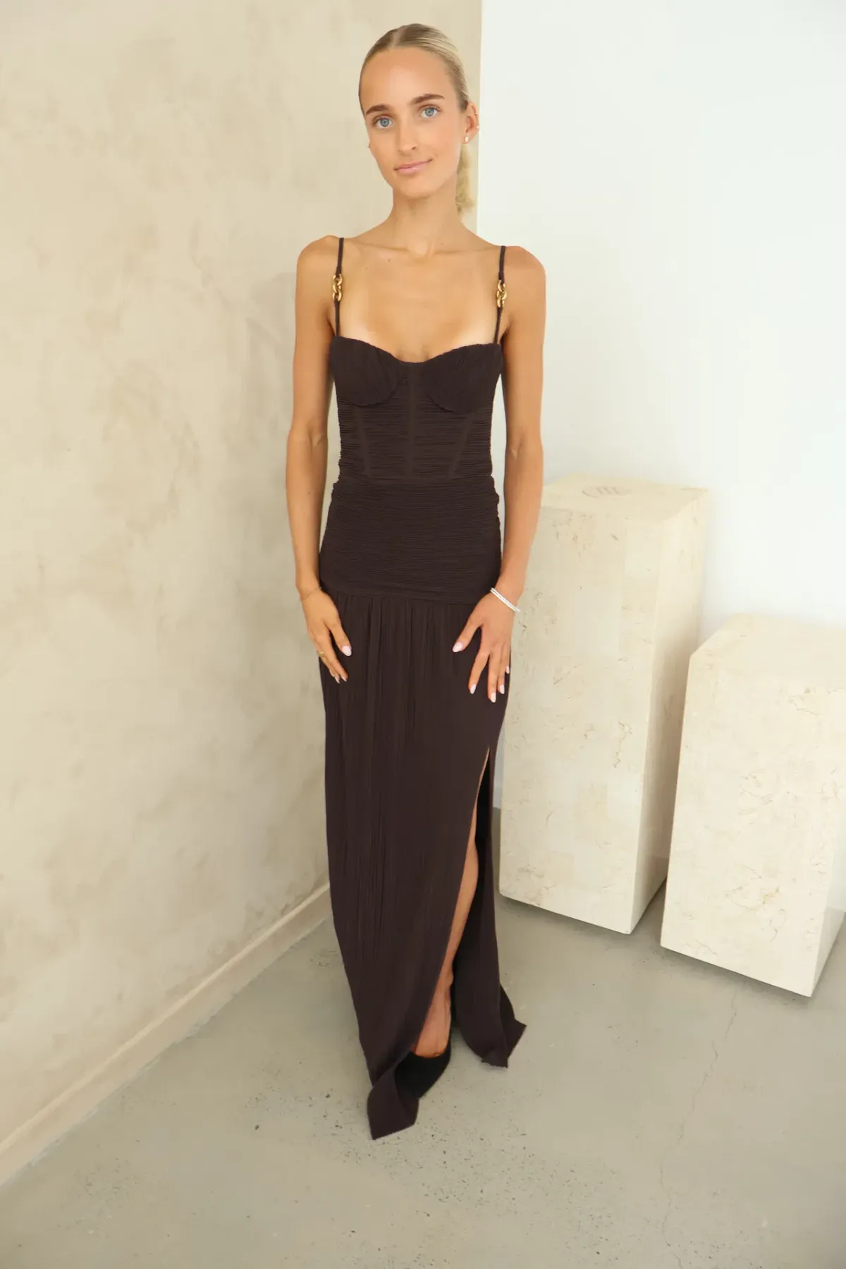 Manning Cartell Double Time Pleat Maxi Dress Dark Chocolate Size 6 - Image 9