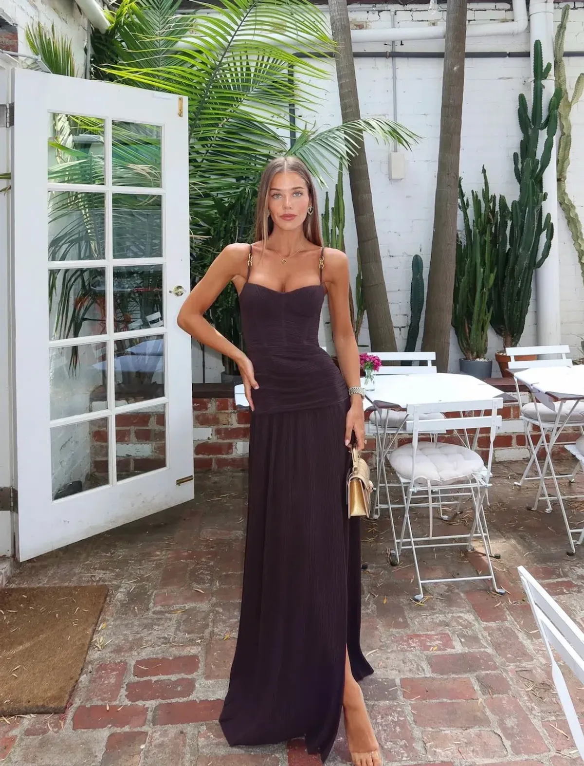 DOUBLE TIME PLEAT DRESS | DARK CHOCOLATE - SIZE 8 - Image 1