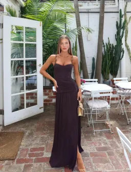 DOUBLE TIME PLEAT DRESS | DARK CHOCOLATE - SIZE 8 for rent on The Volte - image 1