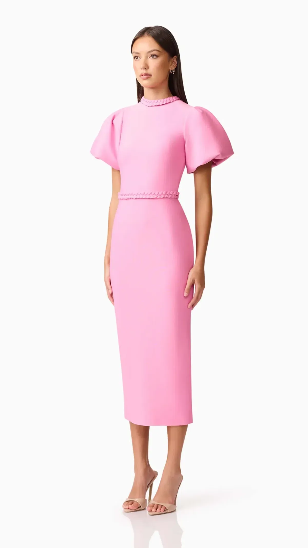 Elliatt Coarlene Puff Sleeve Midi Dress in Pink Size 12 - Image 2