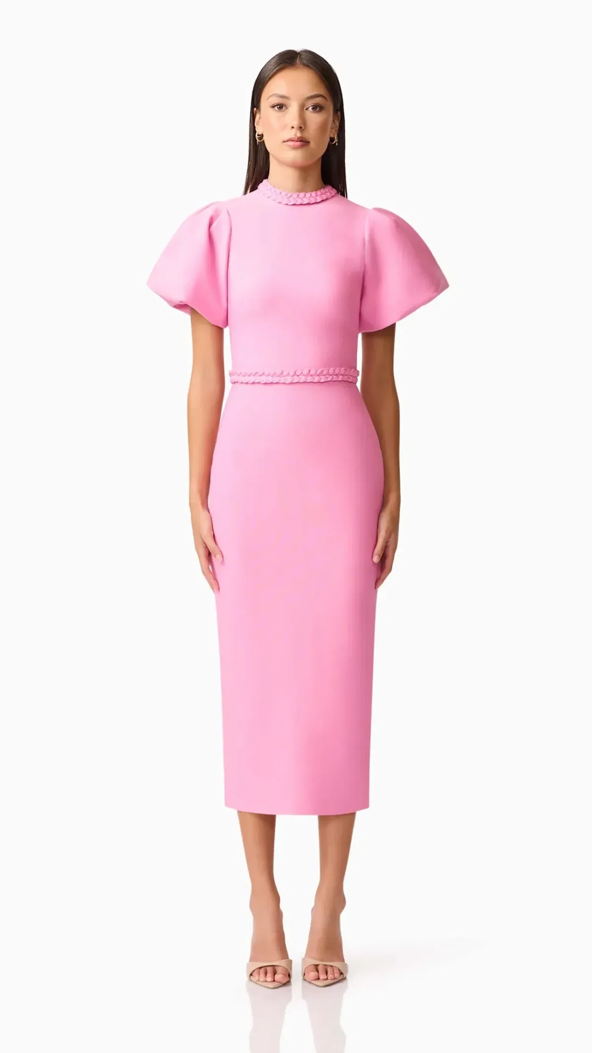 Elliatt Coarlene Puff Sleeve Midi Dress in Pink Size 12 - Image 1