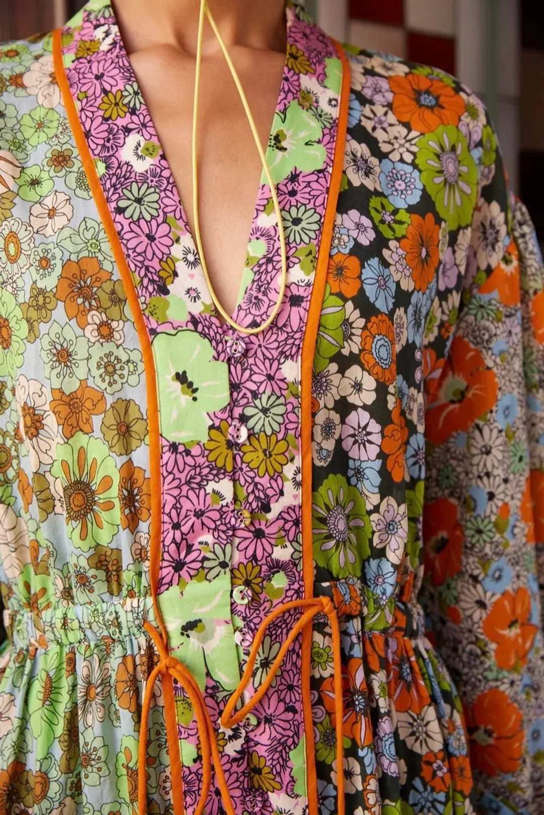 Alemais Orange Blossom Spliced Midi Dress Size 12 for rent on The Volte - main image