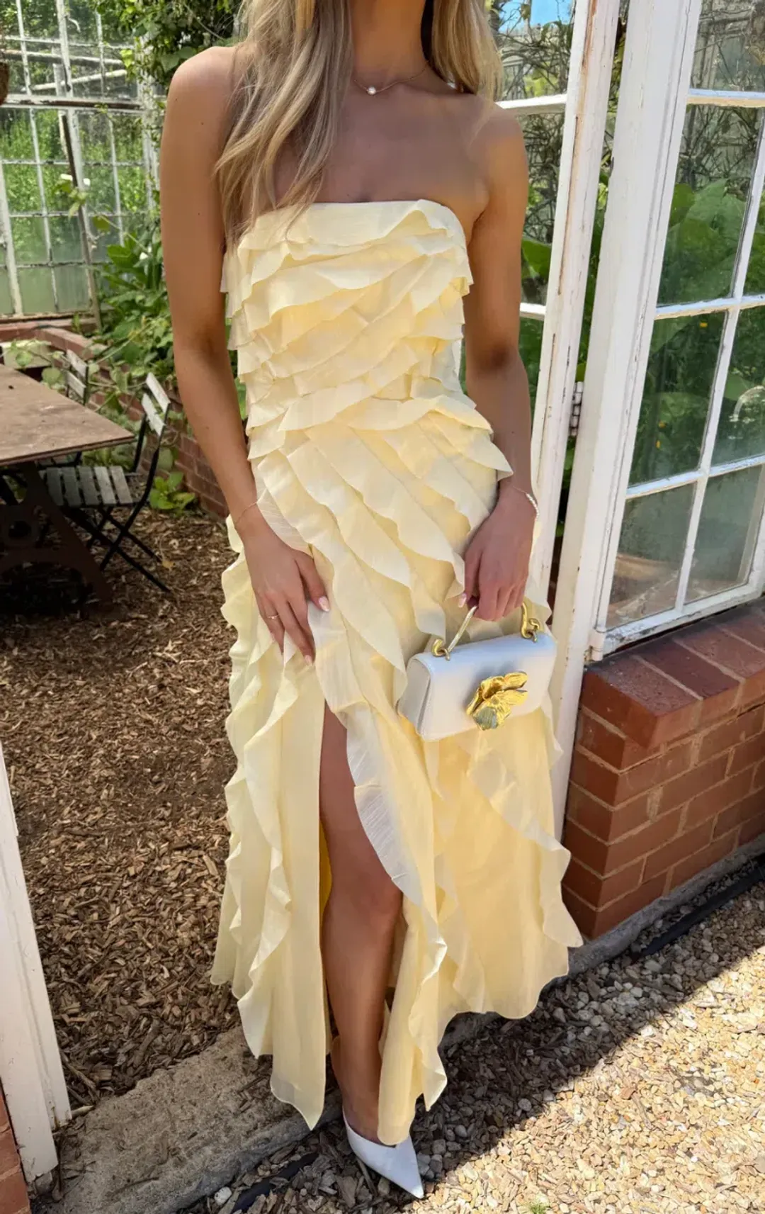 Aje Allairie Gown size 6 Butter Yellow for rent on The Volte - main image