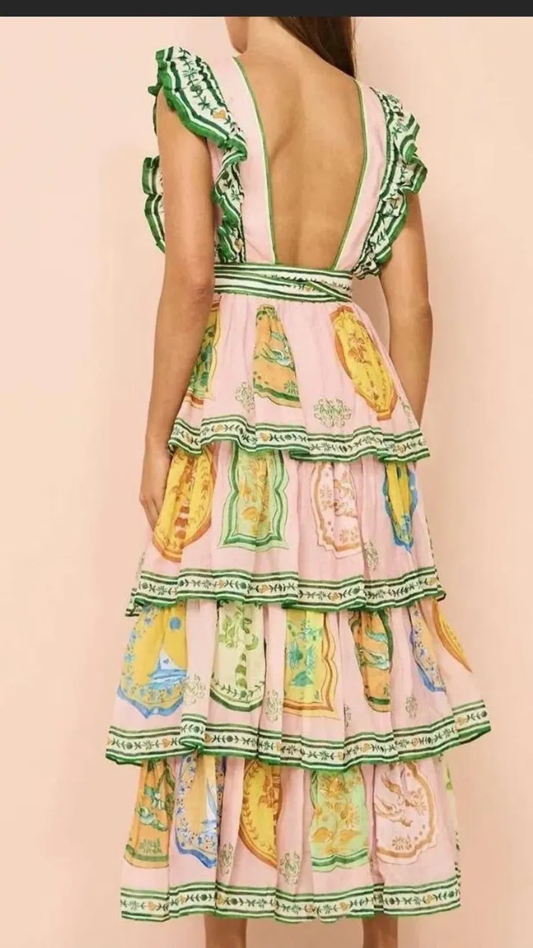 Alemais Porcelain Frill Midi Dress Multi Size 6 for rent on The Volte - main image