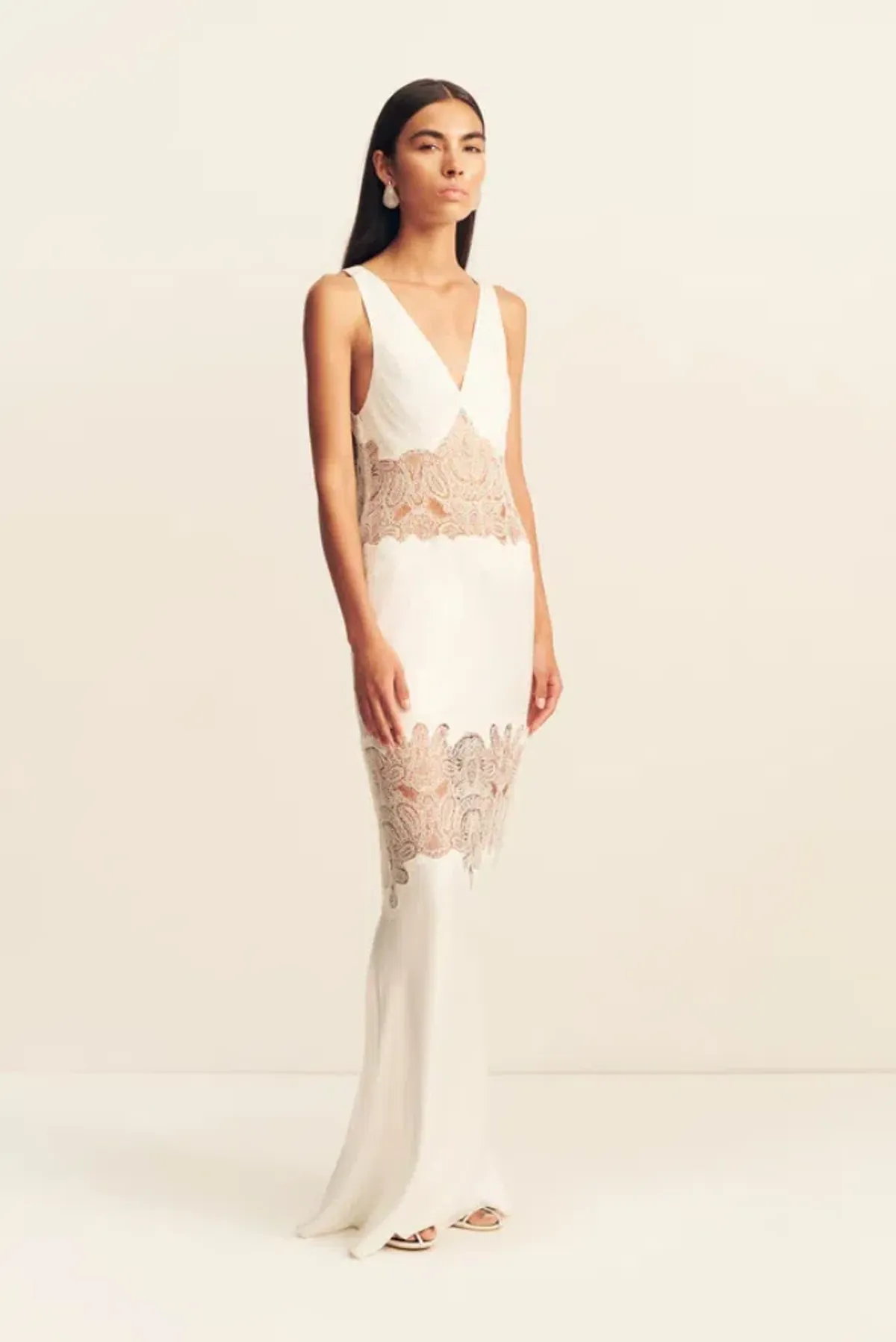 Shona Joy stratus plunged lace panelled maxi dress - ivory 6 - Image 3