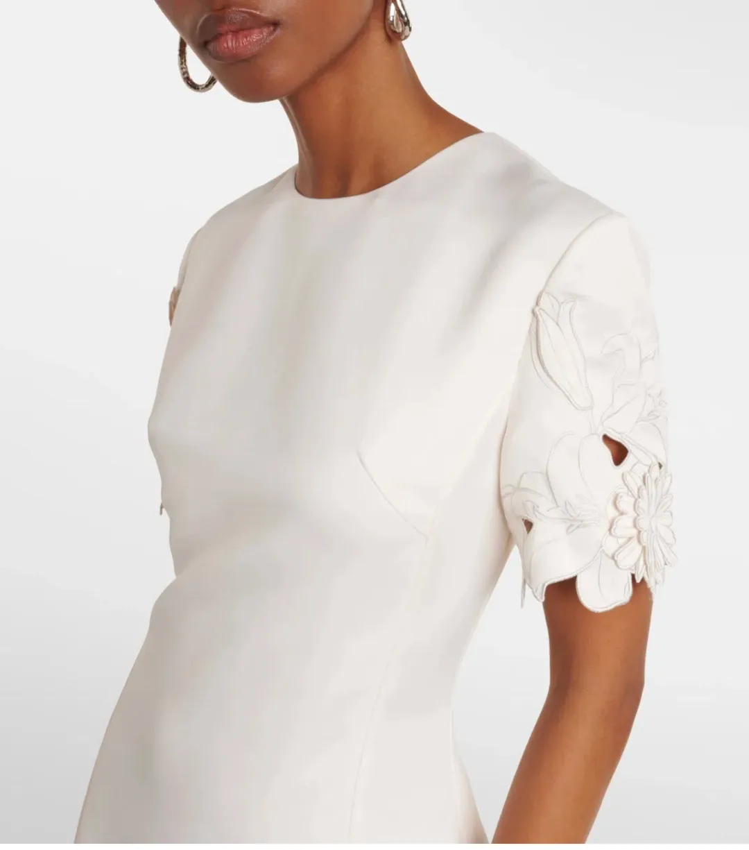Leo Lin Caroline Applique Short Sleeve Midi Dress Ivory Size 10 for rent on The Volte - main image