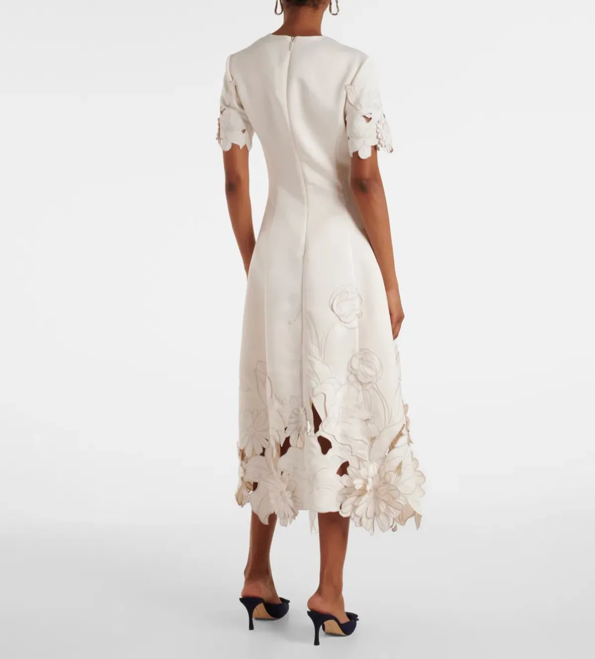 Leo Lin Caroline Applique Short Sleeve Midi Dress Ivory Size 10 - Image 1