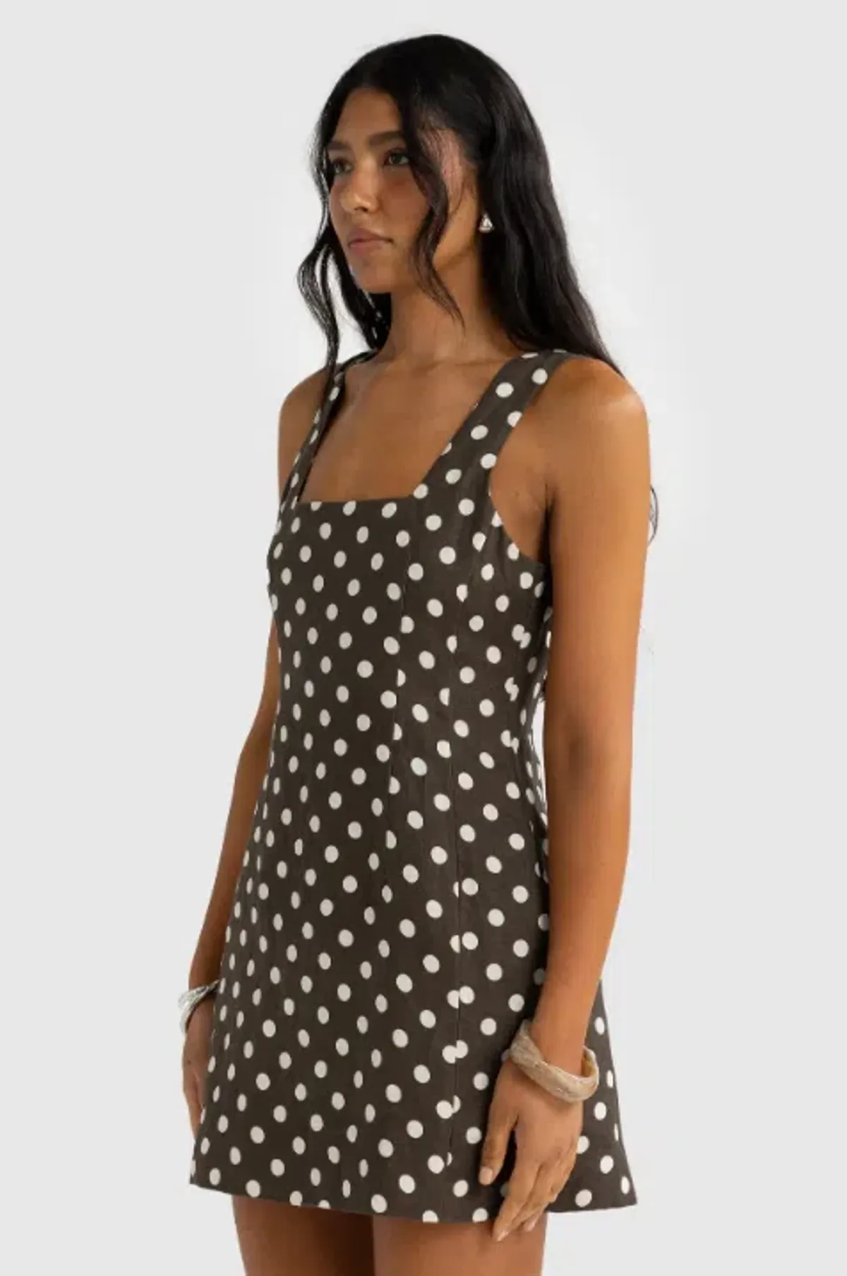 ORTC Zoey Linen Mini Dress Carob Polkadot Size 12 - Image 2