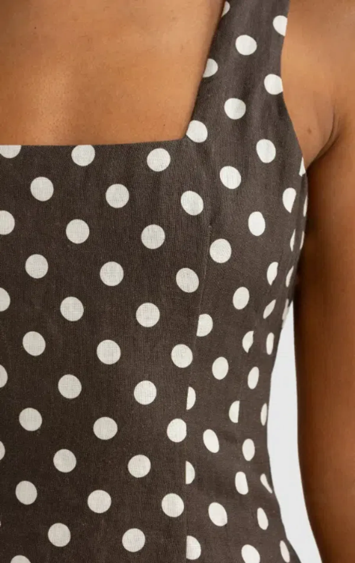 ORTC Zoey Linen Mini Dress Carob Polkadot Size 12 - Image 4