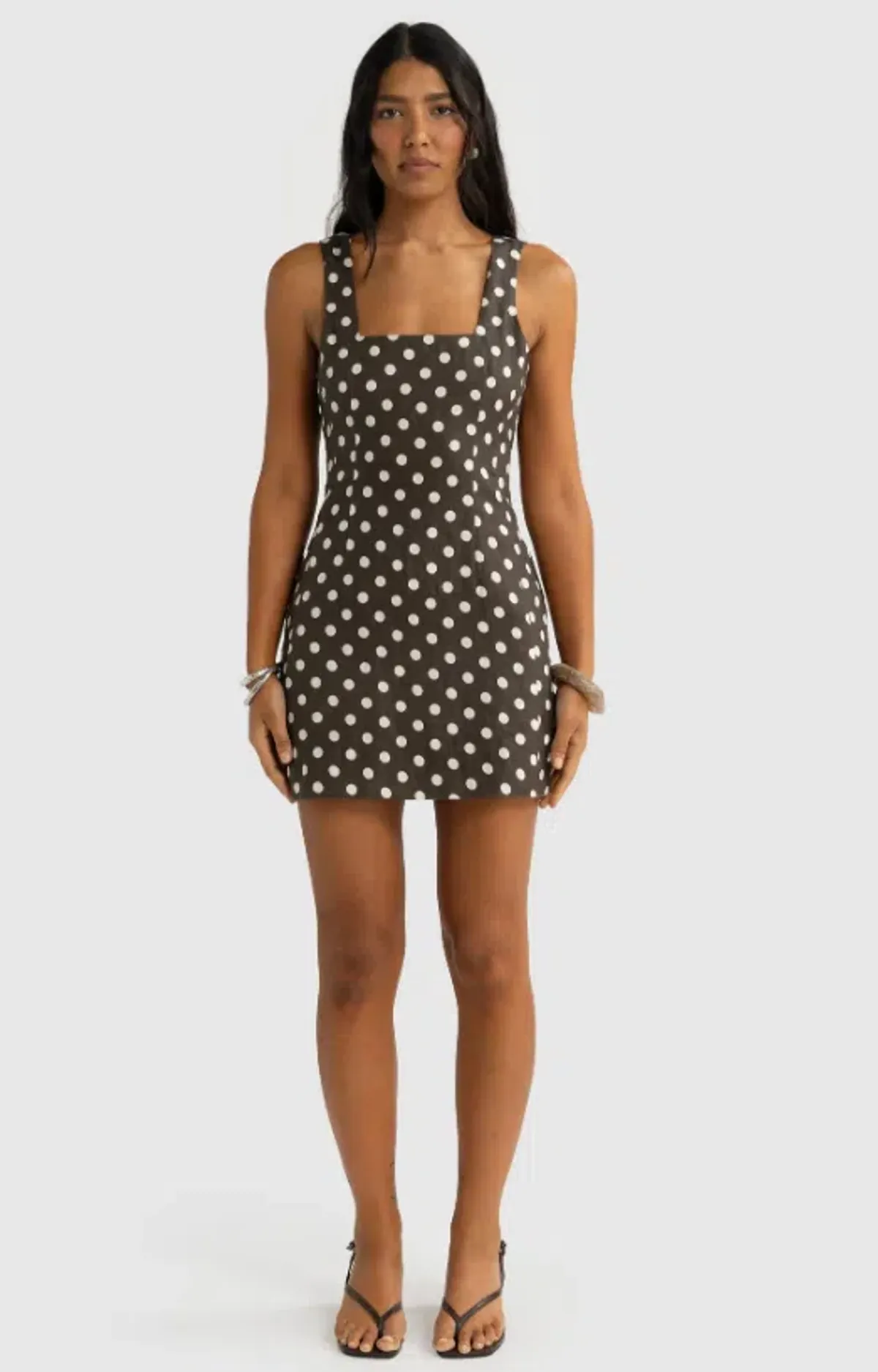 ORTC Zoey Linen Mini Dress Carob Polkadot Size 12 - Image 1