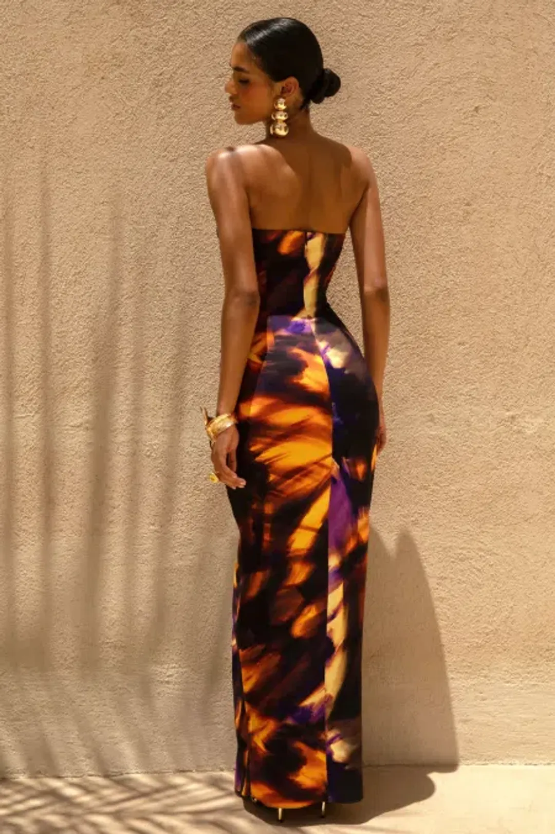 Club L London Nyra Smoke Print Sweetheart Ruched Maxi Dress Size 10 for rent on The Volte - main image