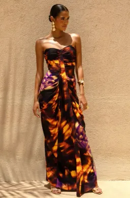Club L London Nyra Smoke Print Sweetheart Ruched Maxi Dress Size 10 for rent on The Volte - image 3