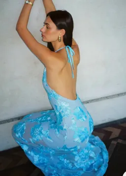 With Harper Lu Embellished Backless Maxi Dress in Baby Blue Size XS for rent on The Volte - image 4