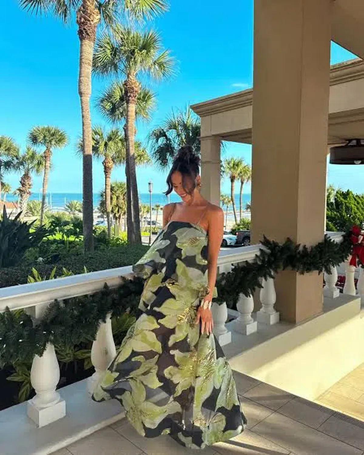 Elliatt Elysia Tiered Gown in Black/Green Floral / Size 14 for rent on The Volte - main image