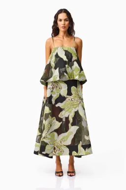 Elliatt Elysia Tiered Gown in Black/Green Floral / Size 14 for rent on The Volte - image 2