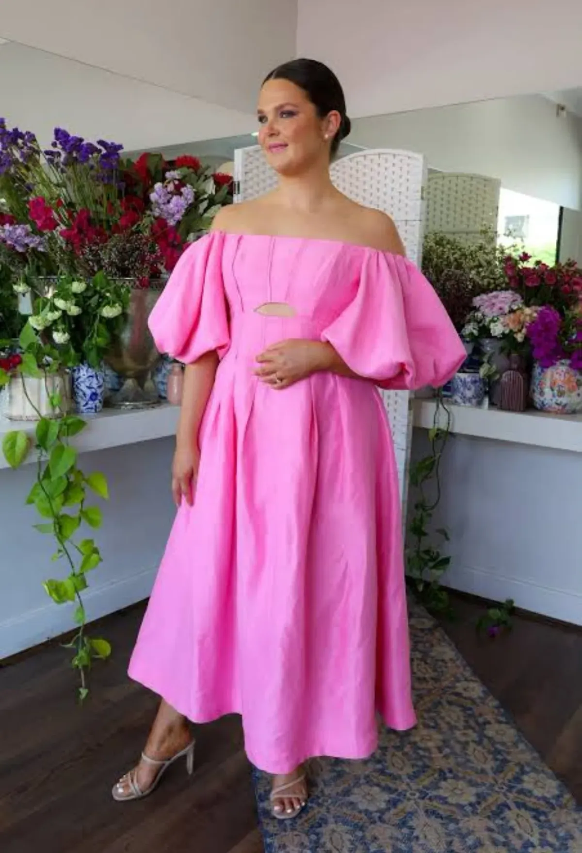 Aje Eugenie Off Shoulder Midi Dress size 8 pink - Image 4