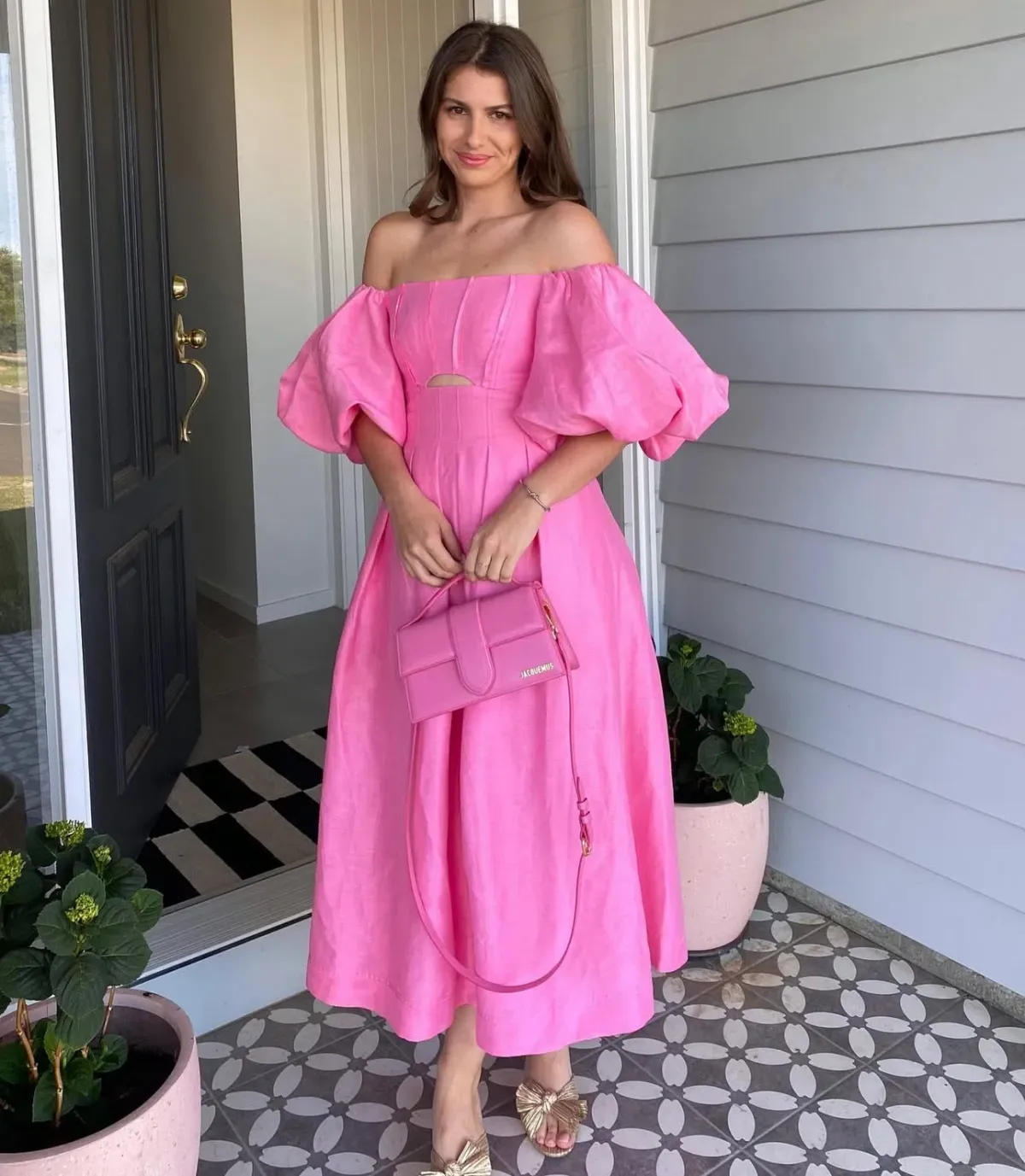 Aje Eugenie Off Shoulder Midi Dress size 8 pink - Image 1