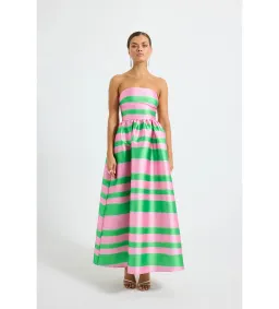Pasduchas Gigi Strapless Midi Dress Pink and Green Stripe Taffeta Size 10 for rent on The Volte - image 2