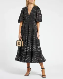 Zimmermann Puff-sleeve Polka-dot Voile Midi Dress Black Size AU 12 (Zimmermann size 2) for rent on The Volte - image 2