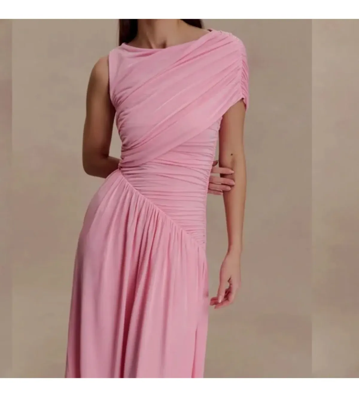 Meshki Ayeshya Slinky Asymmetric Maxi Dress in Candy Pink Size AU10 - Image 2