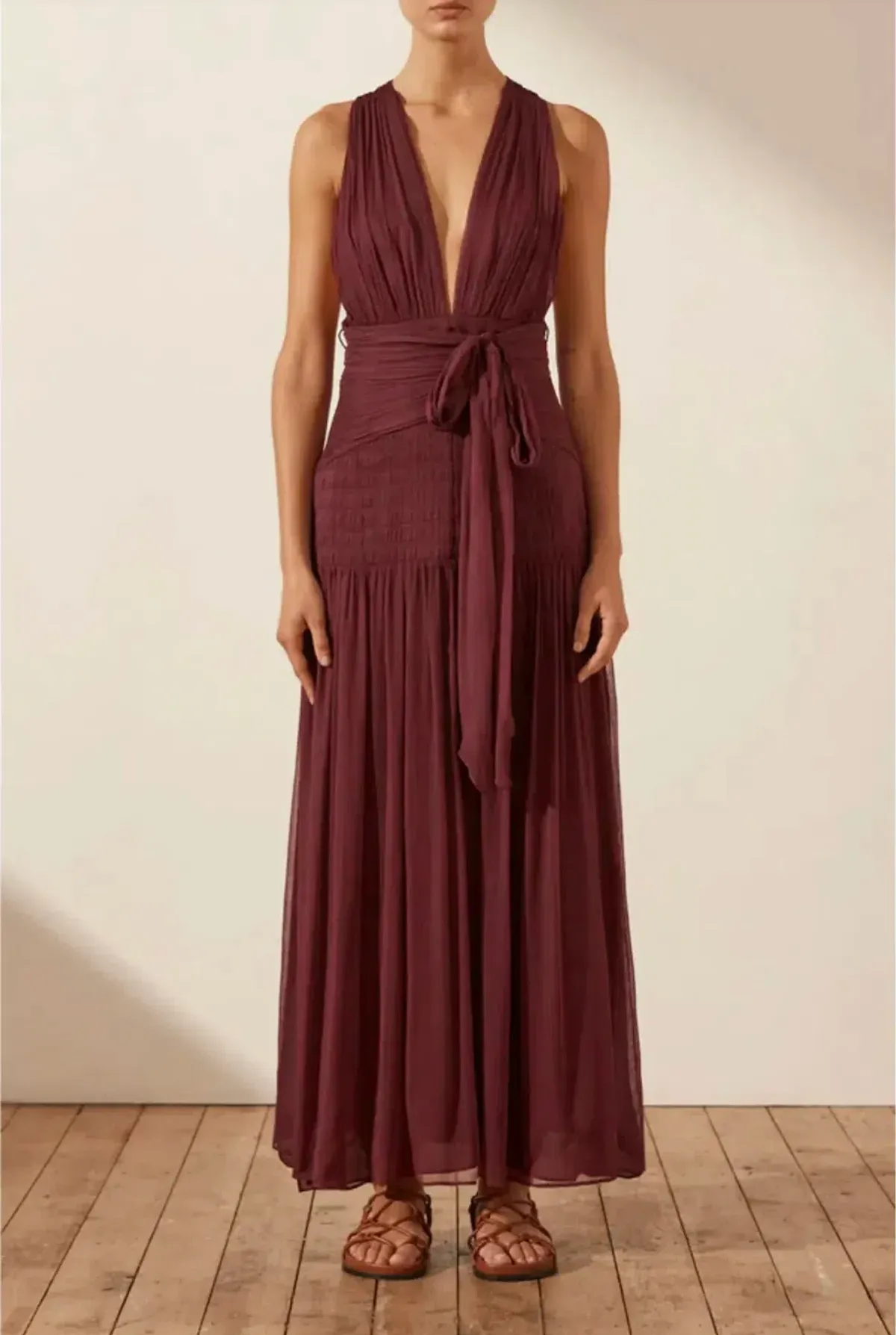 Shona Joy Marquis Plunged Tie Back Midi Dress - Image 1