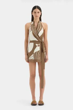ALMARA WRAP HALTER MINI DRESS | ESPRESSO STRIPE - SIZE 10 for rent on The Volte - image 5