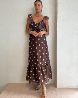 Sir Vivi Frill Maxi Dress in Marlon Polka Dot Size 3 / AU 12 for rent on The Volte - image 1