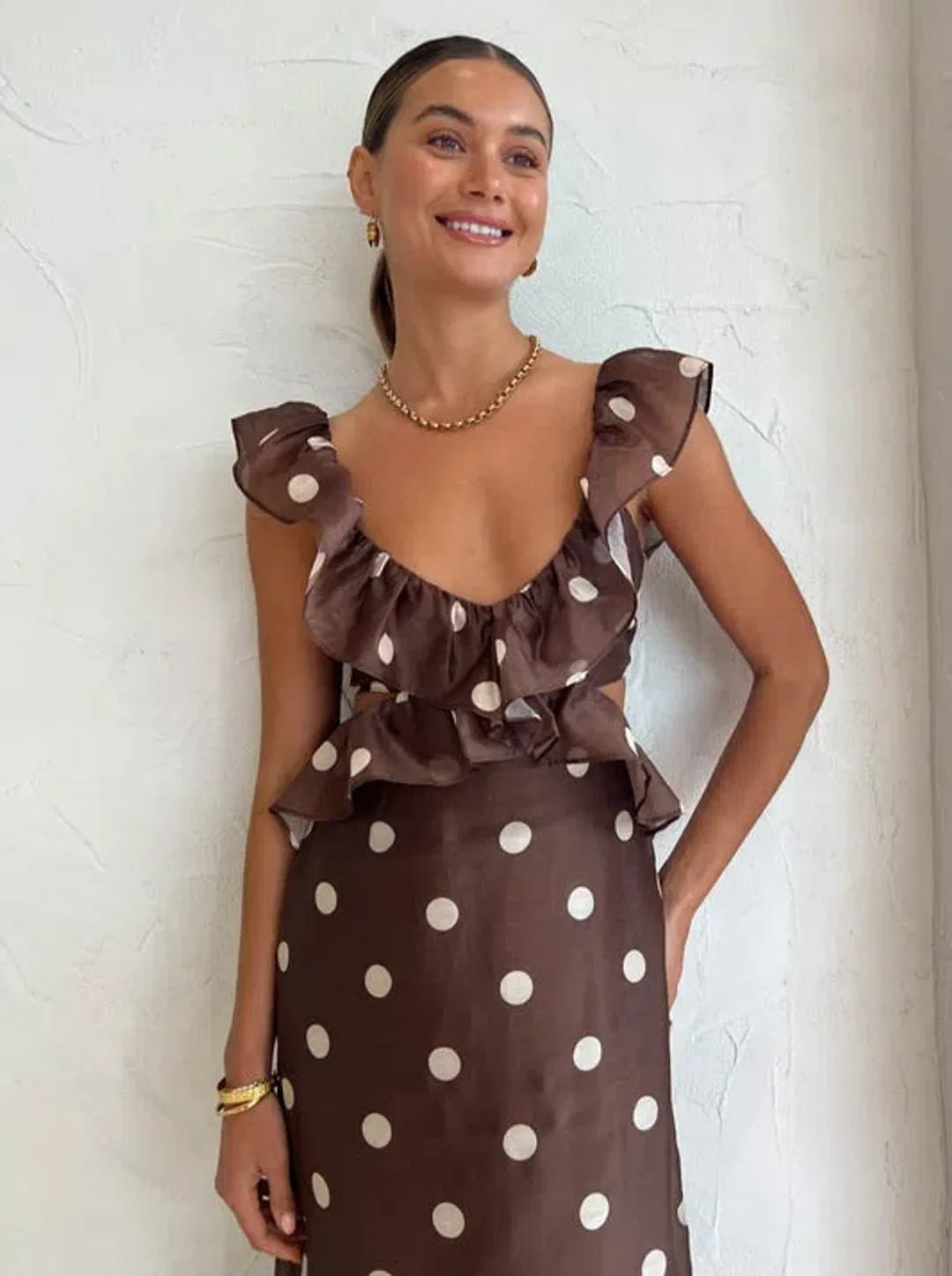 Sir Vivi Frill Maxi Dress in Marlon Polka Dot Size 3 / AU 12 for rent on The Volte - main image