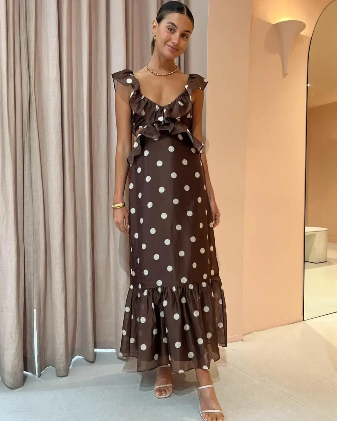 Sir Vivi Frill Maxi Dress in Marlon Polka Dot Size 3 / AU 12 for rent on The Volte - main image
