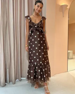 Sir Vivi Frill Maxi Dress in Marlon Polka Dot Size 3 / AU 12 for rent on The Volte - image 4