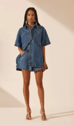 Raquel Short Sleeve Shirt and High Waisted Flared Short Set for rent on The Volte - image 1