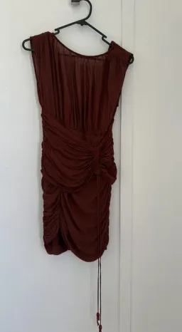 Shona Joy Blair Panelled Gathered Mini Dress in Cocoa for rent on The Volte - image 5