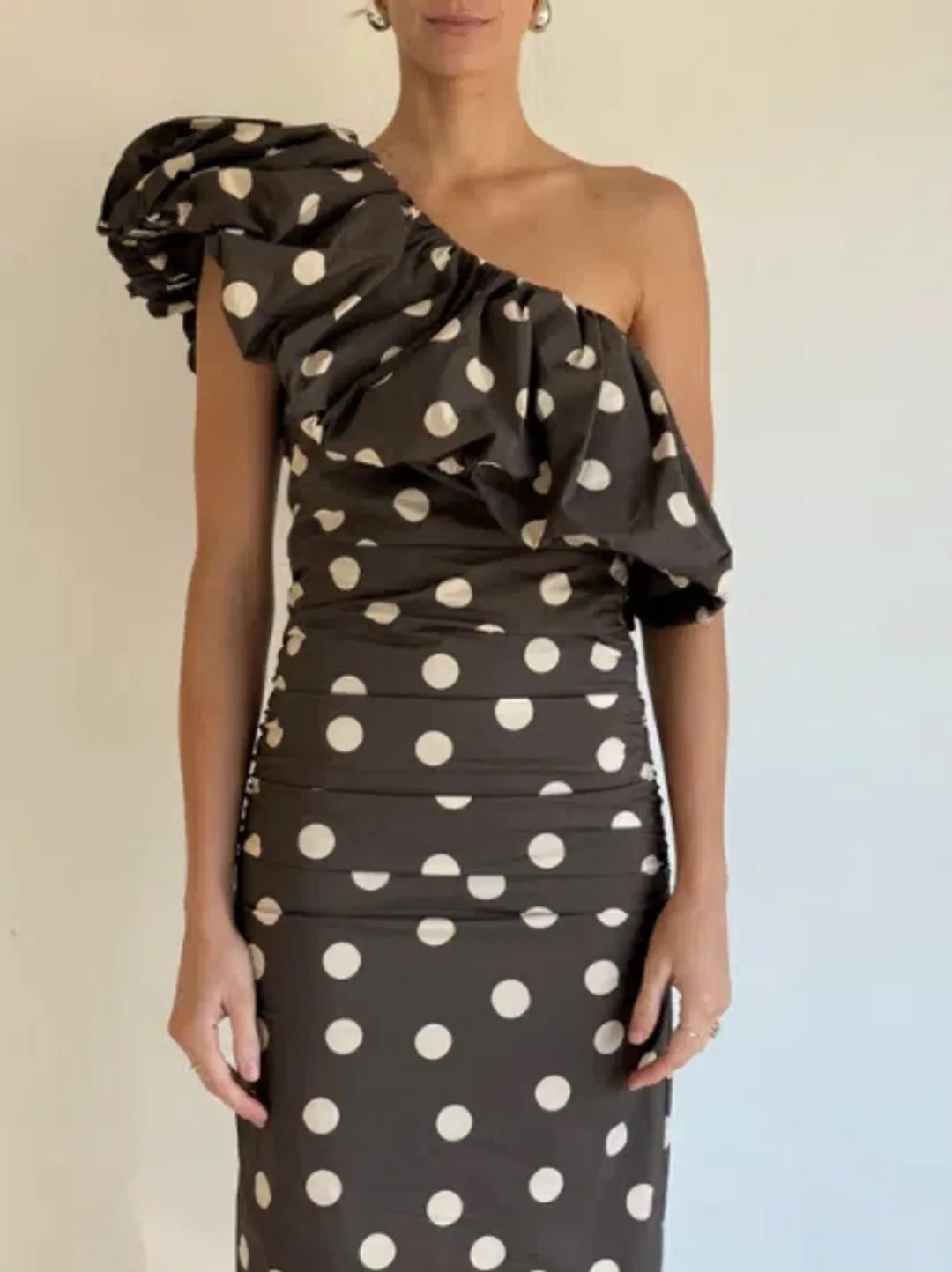 By Nicola Maya Maxi Dress In Chocolate Polka for rent on The Volte - main image