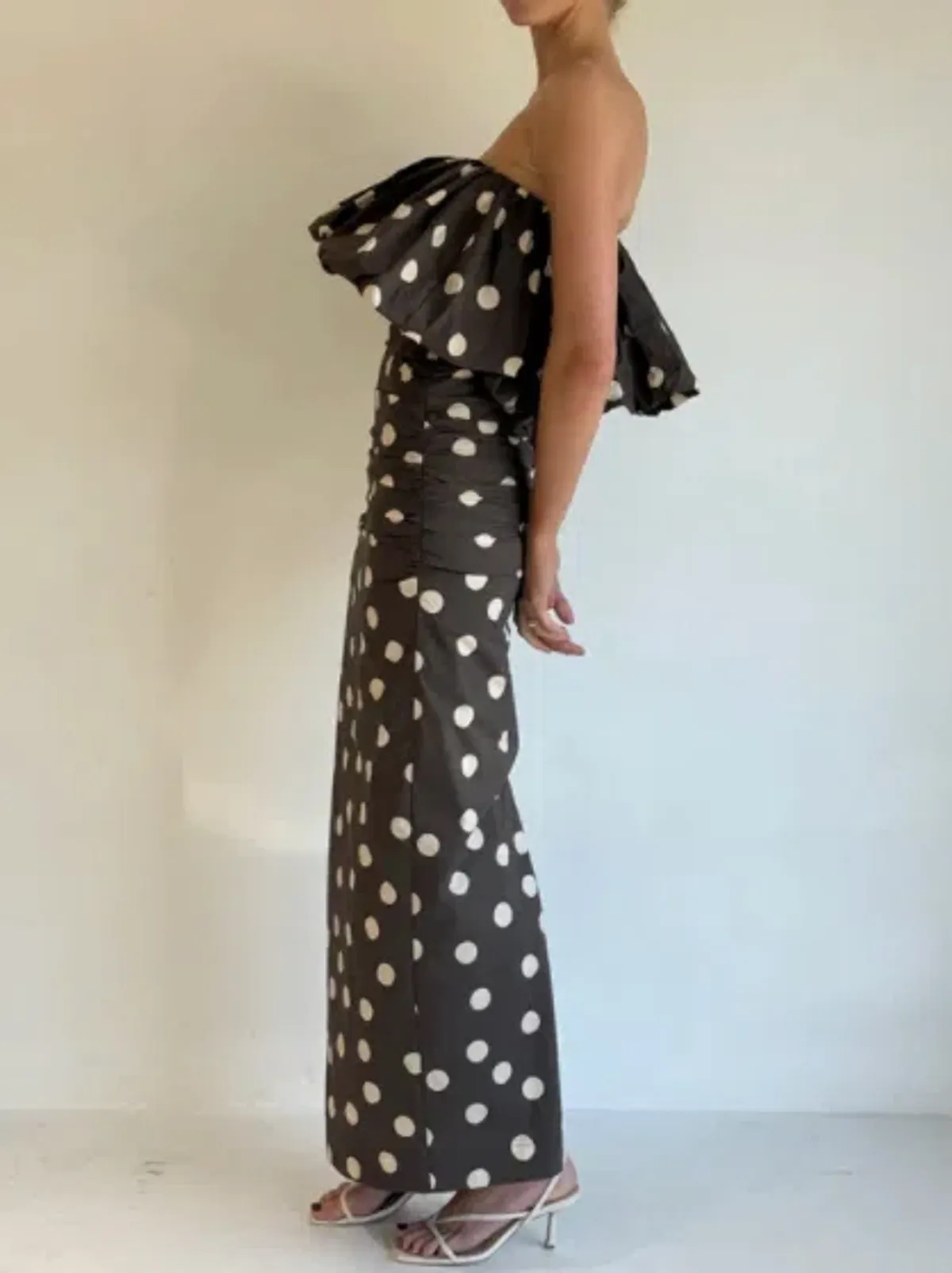 By Nicola Maya Maxi Dress In Chocolate Polka for rent on The Volte - main image