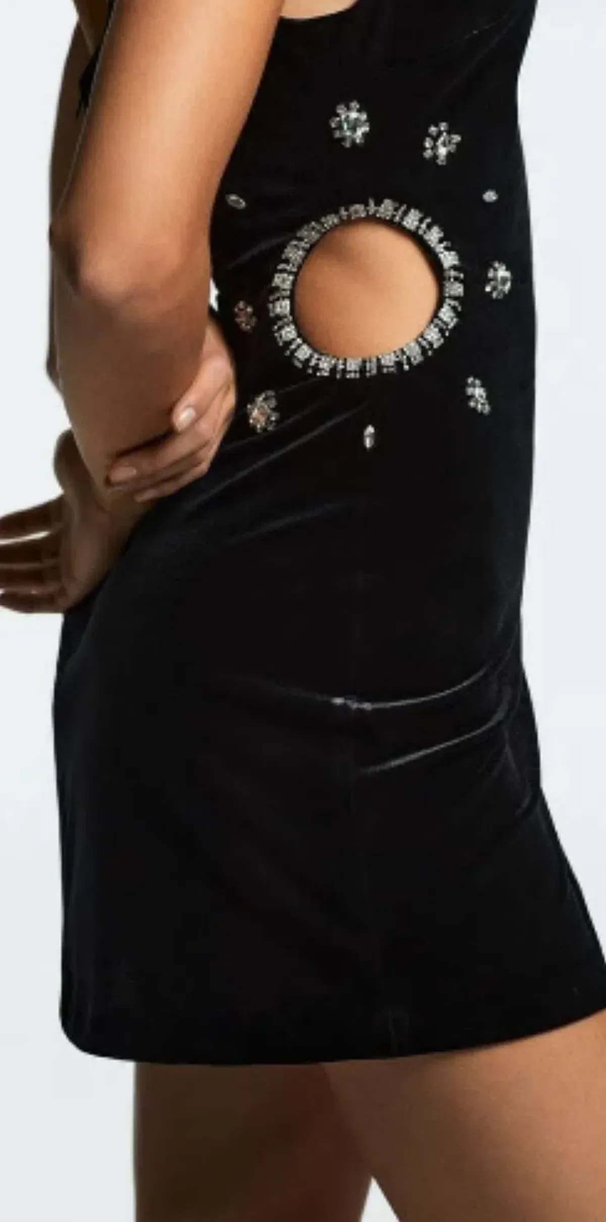 Zara Velvet Velour Crystal Jewel Diamond Embellished Cut Out Mini - Image 2