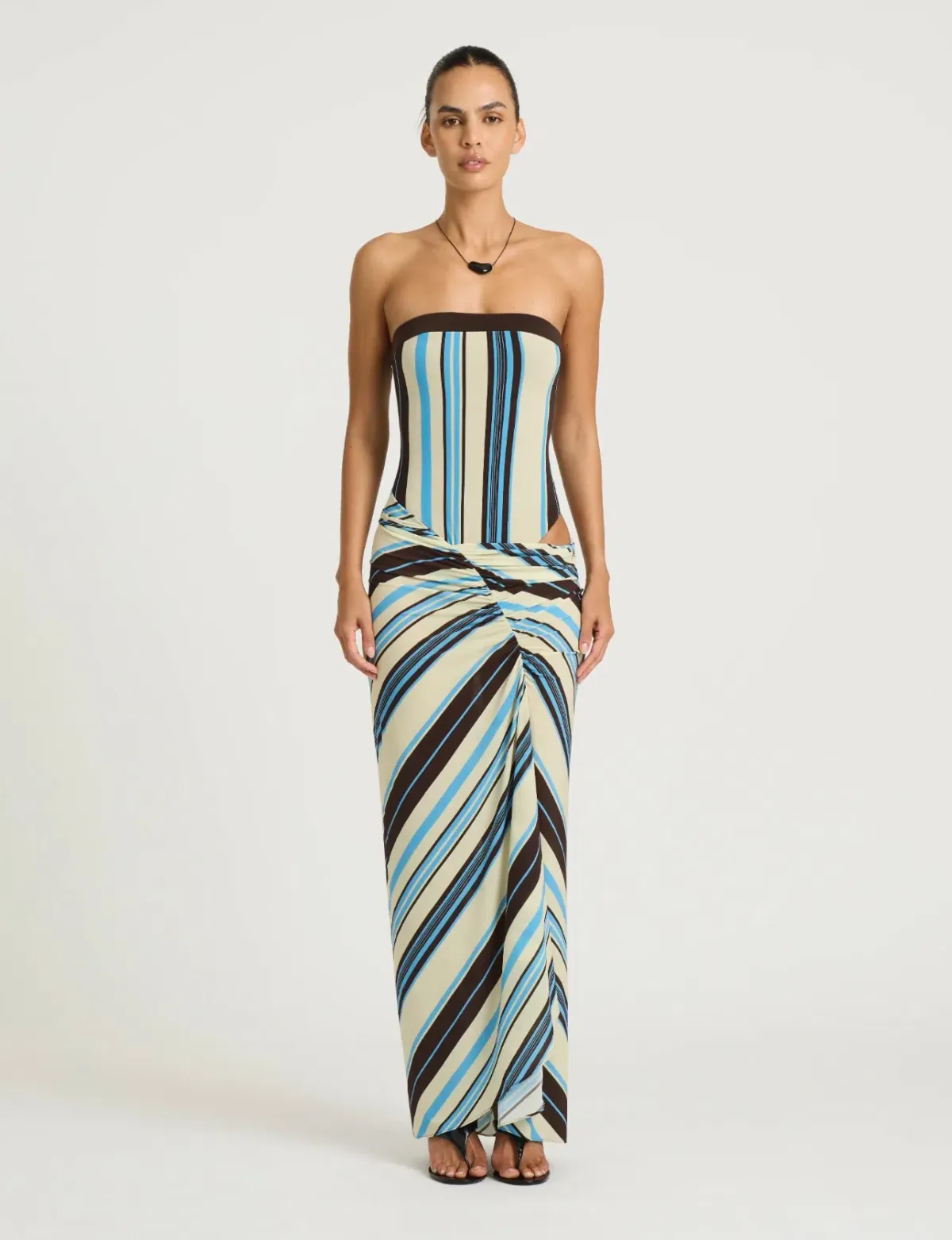 Benni Rumi Strapless Maxi Dress in Ocean Stripe Size 6 - Image 3