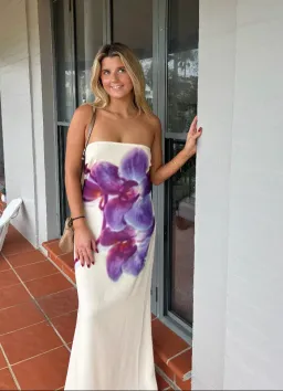 Meshki Amaya Strapless Chiffon Maxi Dress Ivory Koi Orchid for rent on The Volte - image 1