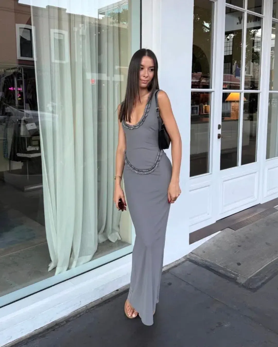 Amelie Teje Miro Maxi Dress Grey for rent on The Volte - main image
