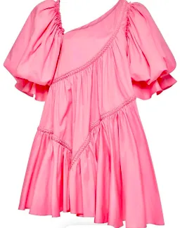Cassabianca Braided Asymmetric Puff Sleeve Pink Mini Dress for rent on The Volte - image 1
