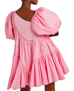 Cassabianca Braided Asymmetric Puff Sleeve Pink Mini Dress for rent on The Volte - image 3