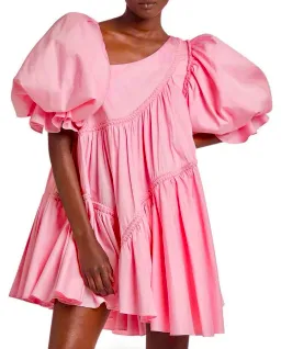 Cassabianca Braided Asymmetric Puff Sleeve Pink Mini Dress for rent on The Volte - image 4