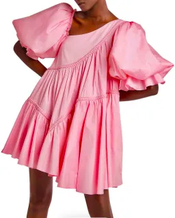 Cassabianca Braided Asymmetric Puff Sleeve Pink Mini Dress for rent on The Volte - image 2