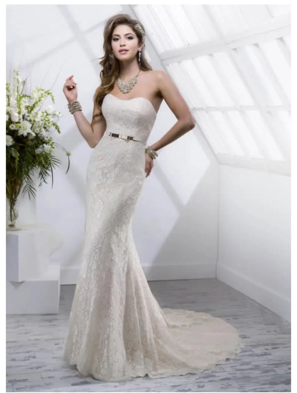 Maggie Sottero “Trinity” Wedding Dress in Champagne, Size 10 - Image 5